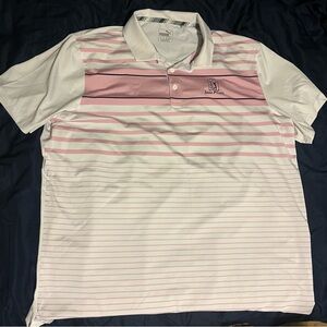 PUMA Golf Polo Shirt XL White Pink Stripe Jasna Polana Trump National